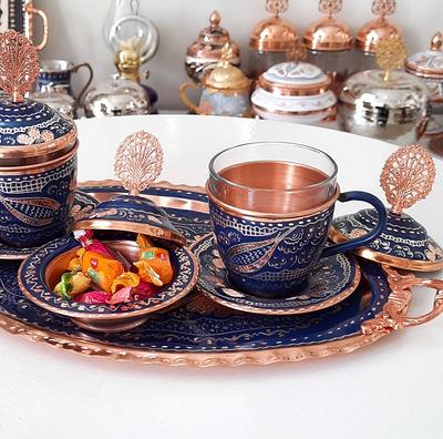 Vintage Turkish Tea Set with Tray Metal Teapot Set