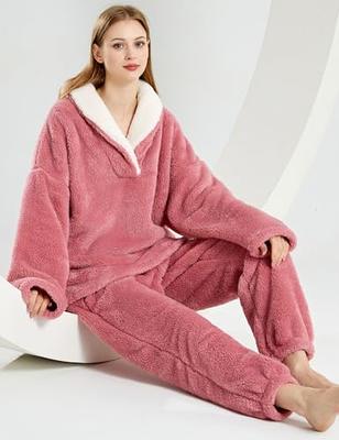 Gihuo Womens Pajamas Set Fluffy 2 Piece Pjs Fuzzy Top Pants Loose Coral  Fleece Loungewear Sleepwear Winter Warm Pj