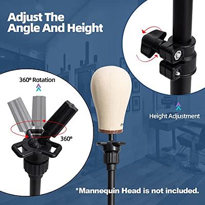 Anself Wig Head Stand Metal Mannequin Head Tripod Stand Adjustable for  Maniquins Head Manikin Head Training Canvas Block Head (Black)