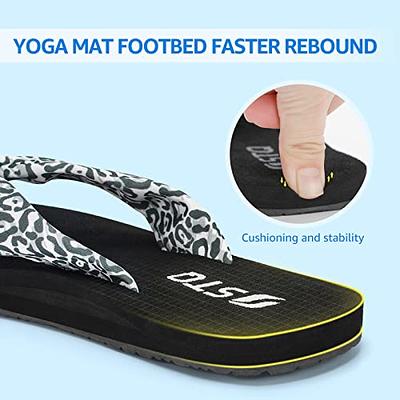  Womens Orthotic Flip Flops Ladies Slip On Yoga Mat Cushion  Leather Thong Flat Sandals Summer Beach Pool FlipFlops Sandles Comfortable  Plantar Fasciitis Arch Support Black White Size 8