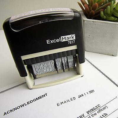 ExcelMark 12 Phrase Self-Inking Date Stamp - 2 x 1/4 Impression