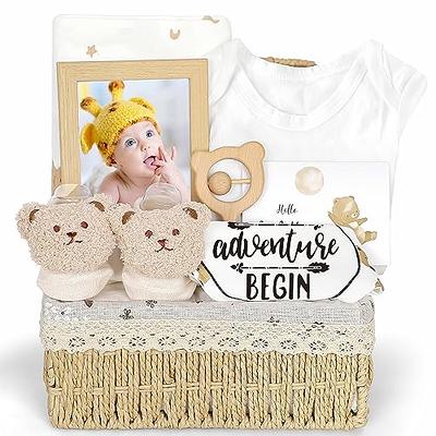 Fvntuey Baby Shower Gifts, Baby Boy Gifts Basket Includes Newborn Blanket  Baby Lovey Security Blanket Wooden Rattle Toy, Funny Baby Bibs Socks 
