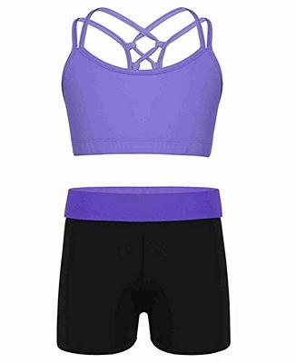DPOIS Kids Girls Gymnastic Dance Outfit Crop Tops with Athletic