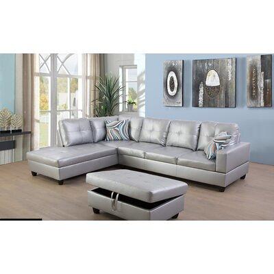 Frame 103.5'' Left or Right Facing Sleeper Sectional with Storage Ottoman,  Living Room Sectional Couches Set, Red Leather Sectional Sofa