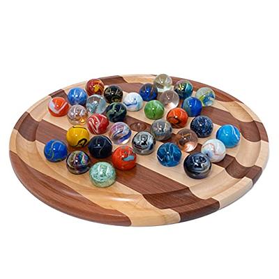 WE Games Solid Wood Solitaire with Blue Glass Marbles - 9 in. Diameter