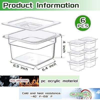 Plastic Cold Food Storage Container - 6 Inch Deep - Rectangle - Clear -  1/6 Size - 10 Count Box