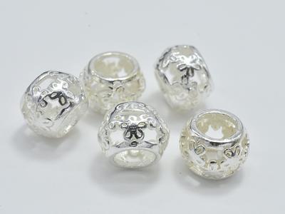 4Pcs 925 Sterling Silver Beads, Filigree Drum Big Hole Spacer 7.5x5.5mm,  4mm