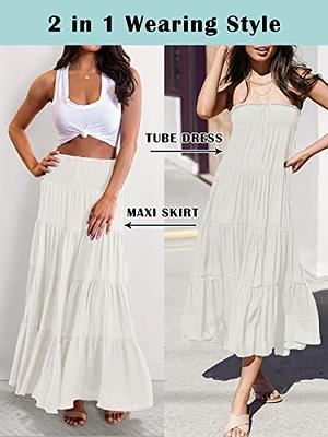 DREFBUFY Maxi Skirt Womens High Waist Pleated Tiered Long Skirts