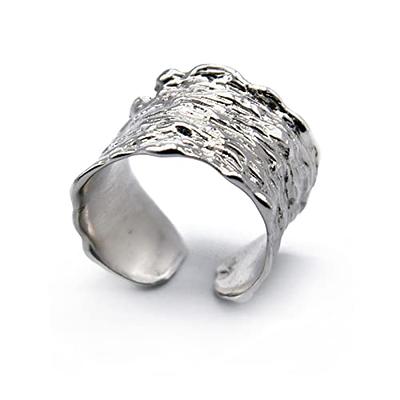  Hammered Sterling Silver Handmade Wide Band Ring