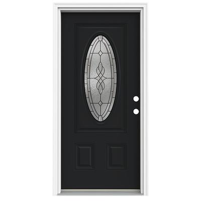 34 in. x 80 in. 3/4 Oval Lite Wendover Black Cherry Stained Fiberglass  Prehung Right-Hand Inswing Front Door