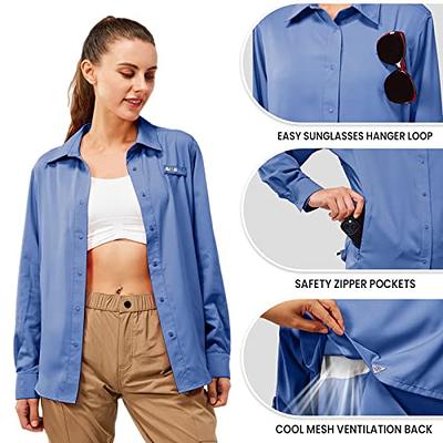 TGF Women's Sun Protection Fishing Shirts Long Sleeve Button Up Shirt with Zipper  Pockets for Traveling Hiking Camping Grey Blue - Yahoo Shopping