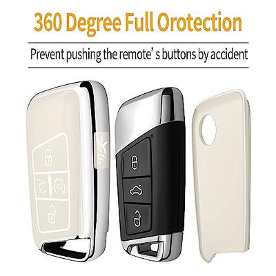 EKALA for Volkswagen Key Fob Cover with Keychain Lanyard, 4 Buttons Soft  TPU Keys Shells Girly White Key Fob Cover Compatible with Volkswagen Tiguan