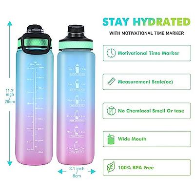 34oz Glass Motivational Water Bottle With Time Markings