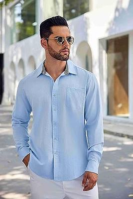 YanHoo Linen 2 Pieces Outfits Long Sleeve Button Down Shirts with