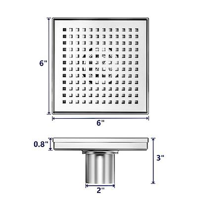 6 inch Polished Stainless Steel Square Shower Drain with Hair Trap Set (2 Designs)