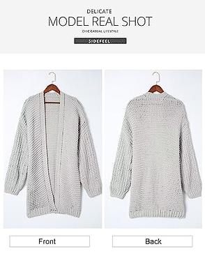 Sidefeel Women 2023 Fall Winter Open Front Oversized Lantern Sleeve Cardigan  Outwear Chunky Knit Sweater Small Brown - Yahoo Shopping