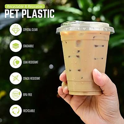 50 Pack] Disposable Strawless Plastic Cups with Lids