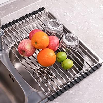 MERRYBOX Roll Up Dish Drying Rack, Over The Sink Dish Rack Foldable, Heat-Resistant, Anti-Slip Silicone Coated Dish Drainer for