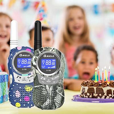  Qniglo Walkie Talkies for Kids Rechargeable 2 Pack,Christmas  Birthday Gifts Toys for Age 3-12 Boys Girls, Long Range Kids Walky Talky  with FM Radios for Family Kids Adventure Camping Hiking Spy