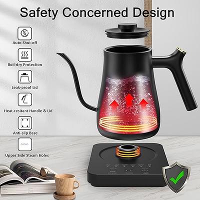 Electric Gooseneck Kettle Temperature Control & 5 Variable Presets;  Pour-Over T