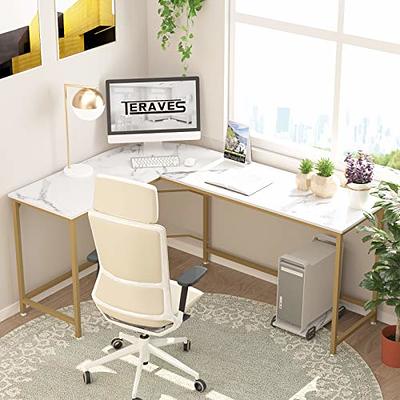 Teraves Reversible Computer Desk for Small Spaces with Shelves