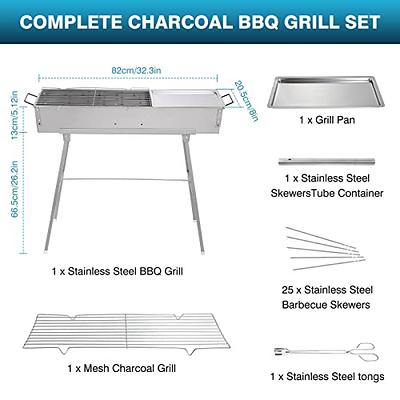 Portable Charcoal BBQ Grills Outdoor Stainless Steel Folded Camping Grill  Kebab Skewer Grill Kit for Home Garden Backyard Party Picnic Travel