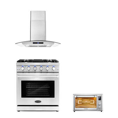 3 Piece Kitchen Appliance Package with 30 Freestanding Gas Range 30 Wall  Mount Range Hood & 20 Electric Air Fryer Toaster Oven - Yahoo Shopping