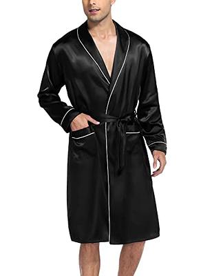 SWOMOG Men's Satin Kimono Robe with Shorts Set Silk Classic Long Bathrobe  with Pockets Lightweight Loungewear - Yahoo Shopping