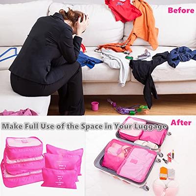 6pcs Travel Storage Bag Set for Clothes Luggage Packing Cube Organizer Suitcase, Size: One size, Pink