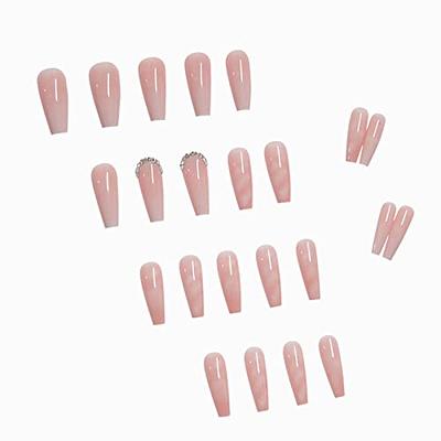 24pcs Short Coffin Shaped Brown Gradient Glitter False Nails With 1pc Jelly  Sticker, 1pc Nail File