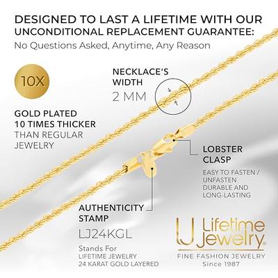 LIFETIME JEWELRY 2mm Gold Rope Chain for Men & Women 24k Real Gold