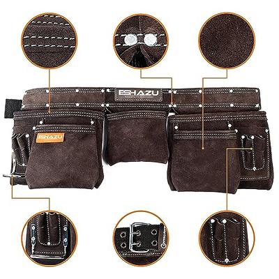 12 Pocket Leather Tool Belt Carpenter Construction 2 Hammer holder