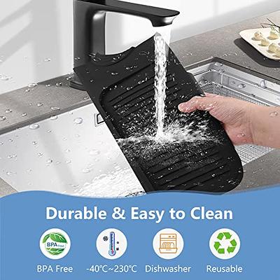 Kitchen Sink Splash Guard,24 Silicone Faucet Handle Drip Catcher Tray Mat,  Large Silicone Faucet Mat, Sink Protectors for Kitchen Sink