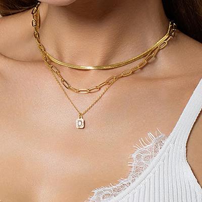 Uwolrd 14K Gold Plated Stainless Steel Chunky Necklace For Women 3-layer Snake  Chain Stacking Choker Jewelry