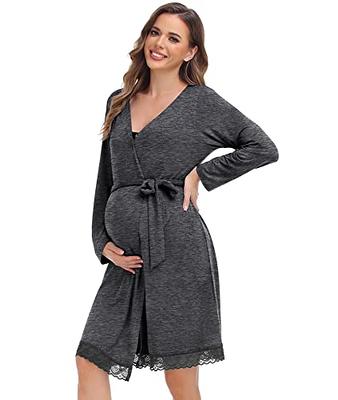 SWOMOG Women's Maternity Robe and Nursing Nightgown Sets for Breastfeeding  3 in 1 Labor Delivery Lace Dress Bathrobe Navy Blue at  Women's  Clothing store