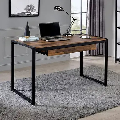 Monarch Specialties Home Office Writing Table 60 Inch Long Compact Computer  Desk, Dark Wood Finish with Black Metal Frame