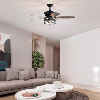 52-in Farmhouse Black 2-Light 5-Blade Glass Shade Ceiling Fan with Remote -  Yahoo Shopping