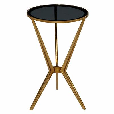 Litton Lane 36 in. x 33 in. Copper Half Moon Aluminum Drip Console Table with Melting Designed Legs and Shaded Glass Top, Brown