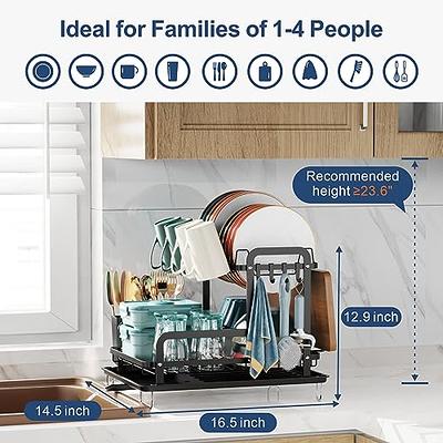 Dish Drying Rack, romision 304 Stainless Steel 2 Tier Large Dish Rack and Drainboard Set with Swivel Spout Drainage, Full Size Dish Drainer with Utens