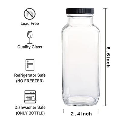 Glass Juice Bottles for Juicing, Airtight Lids & 4 Straws & 4 Lids w Hole,  16