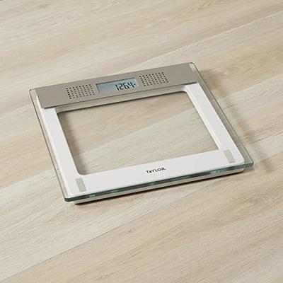 Taylor Digital Bathroom Talking Scale, 5 Languages, Scales Body Weight, White Scale Clear Glass Stainless Steel Accents, 440lb Capacity, Clear