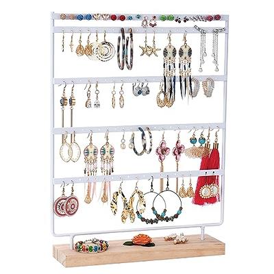 Fumingpal Earring Display Stands for Selling, Wooden Foldable Jewelry  Display Stand with 32 Removable Hooks, 4-Tier Jewelry Organizer for Earring