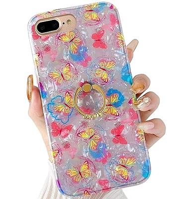 Qokey Case for iPhone 8 Plus/ 7 Plus 5.5 inch Flower Cute Cover for Women  Girls 360 Degree Rotating Ring Stand Kickstand Soft TPU Shockproof Rose