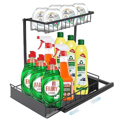 MHHA Under Sink Organizer,Adjustable Height Metal Under Kitchen Cabinet  Organizer,2-Tier Sliding Shelf Storage,Multi-Use for Under Kitchen Bathroom