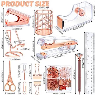 Rose Gold Desk Accessory Kit,set Of Stapler, Staple Remover,1000pcs Staples,tape  Dispenser,big Diamond Ballpoint Pen And 10pcs Binder Clips -cdsx