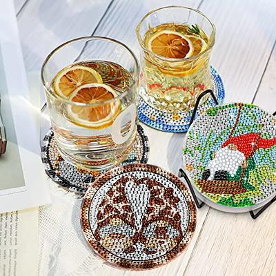 8 Pieces Diamond Painting Coasters Kit Animal Diamond Painting Coasters  with Holder DIY Diamond Art Coasters