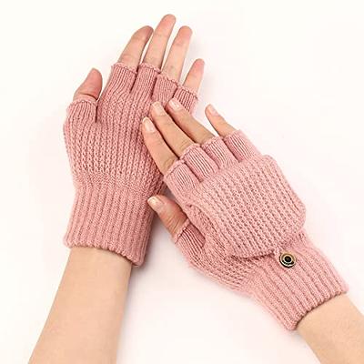 Women Winter Warm Wool Knitted Convertible Fingerless Gloves With