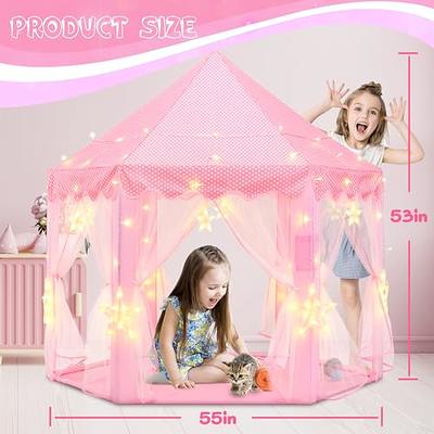 wilwolfer Princess Castle Play Tent for Girls Large Kids Play Tents Hexagon  Playhouse with Star Lights Toys for Children Indoor Games (Pink)