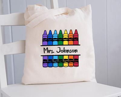 Rainbow Personalized Teacher Tote Bag Custom Teacher Name 