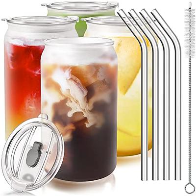 Mushroom Cups 16oz Beer Can Glass Mason Jar with Lid and Straw and Cleaning  Brush Iced Coffee Cup Tumbler Glass Tea Milk Mug Mushroom Stuff Aesthetic